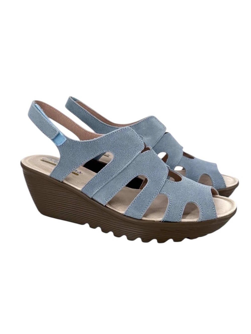 Skechers Light Blue Suede Platform Wedge Sandals